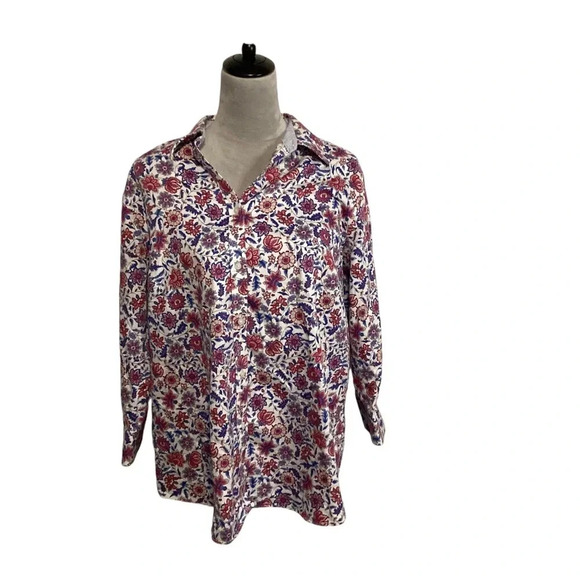Chaps blouse womens SZ 1X No Iron button down floral feminine western cl… - Picture 1 of 8